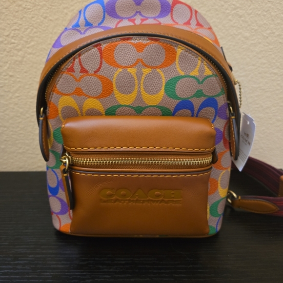 Coach Small Backpack  In Rainbow Signature Canvas - Picture 7 of 15
